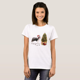 Border Collie Funny kersthond met boom T-shirt