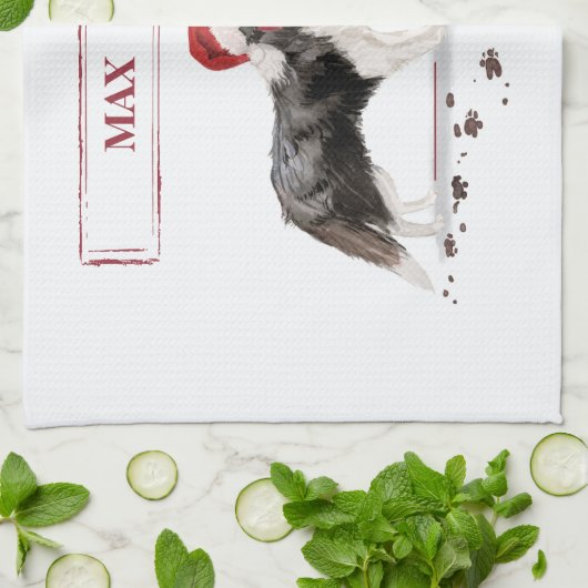 Border Collie Funny kersthond met boom Theedoek (Gevouwen)