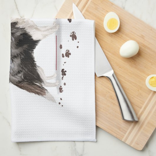 Border Collie Funny kersthond met boom Theedoek (Quarter Fold)