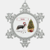 Border Collie Funny kersthond met boom Tin Sneeuwvlok Ornament (Voorkant)
