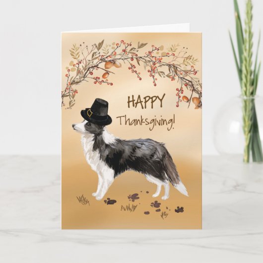 Border Collie Funny Pilgrim Pet Thanksgiving Kaart (Voorkant)
