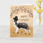 Border Collie Funny Pilgrim Pet Thanksgiving Kaart (Gele Bloem)