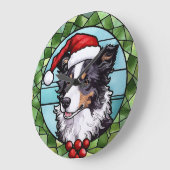 Border Collie Gebrandschilderd Glas Kerstmis Grote Klok (Hoek)