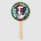 Border Collie Gebrandschilderd Glas Kerstmis Handwaaier (Achterkant)