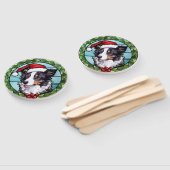 Border Collie Gebrandschilderd Glas Kerstmis Handwaaier (Niet-gemonteerd)