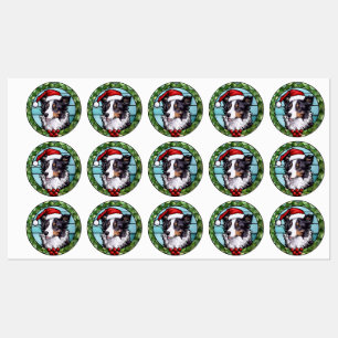 Border Collie Gebrandschilderd Glas Kerstmis Labels
