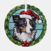 Border Collie Gebrandschilderd Glas Kerstmis Ornament (Achterkant)