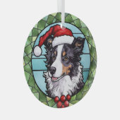 Border Collie Gebrandschilderd Glas Kerstmis Ornament (Voorkant Rechts)