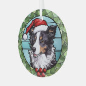 Border Collie Gebrandschilderd Glas Kerstmis Ornament (Voorkant links)
