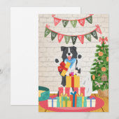 Border Collie Geeft Botten Hond Kerstcadeau Feestdagenkaart (Voorkant / Achterkant)