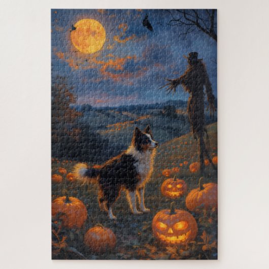 Border Collie Geheime Pompoen Veld Halloween Kunst Legpuzzel (Verticaal)