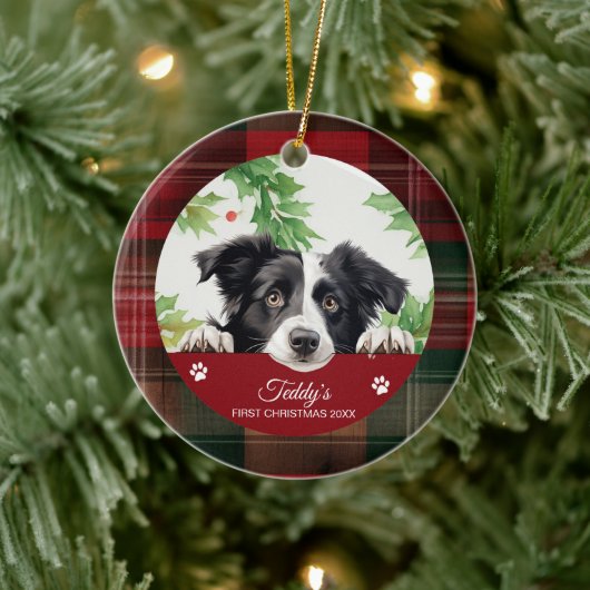 Border Collie gepersonaliseerde eerste kerst Keramisch Ornament (Boom)