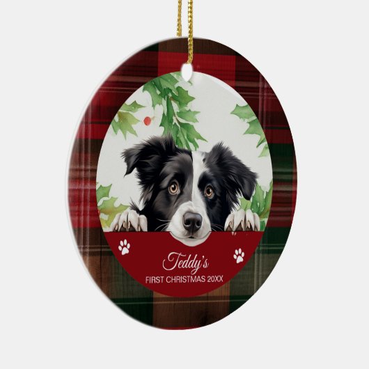 Border Collie gepersonaliseerde eerste kerst Keramisch Ornament (Rechts)