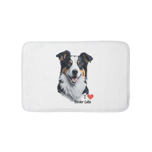 Border Collie gezicht (met I Love tekst) Badmat (Voorkant)