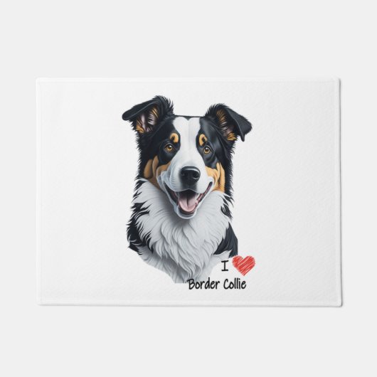 Border Collie gezicht (met I Love tekst) Deurmat (Voorkant)