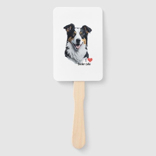 Border Collie gezicht (met I Love tekst) Handwaaier (Voorkant)