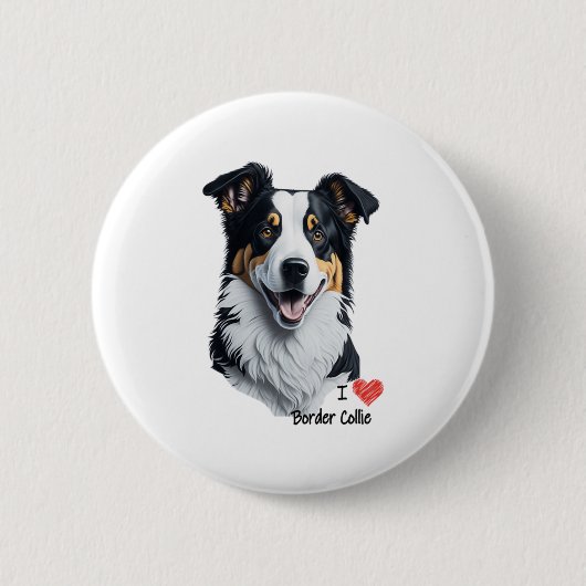 Border Collie gezicht (met I Love tekst) Ronde Button 5,7 Cm (Voorkant)