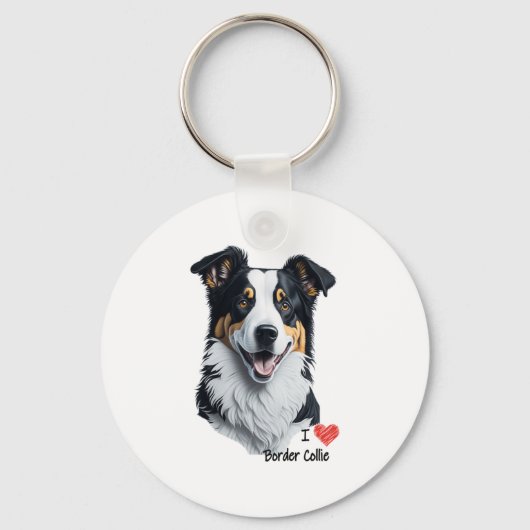 Border Collie gezicht (met I Love tekst) Sleutelhanger (Voorkant)