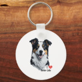 Border Collie gezicht (met I Love tekst) Sleutelhanger (Voorkant)