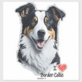 Border Collie gezicht (met I Love tekst) Sticker (Vel)