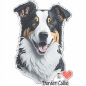 Border Collie gezicht (met I Love tekst) Sticker (Voorkant)