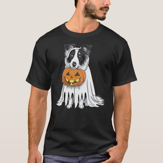 Border Collie Ghost Dog Halloween T-shirt (Voorkant)
