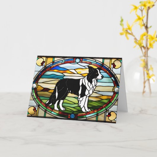Border Collie-Glas in lood Kaart (Gele Bloem)