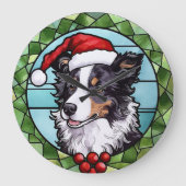 Border Collie Glas in lood Kerst Grote Klok (Voorkant)