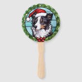 Border Collie Glas in lood Kerst Handwaaier (Voorkant)