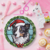 Border Collie Glas in lood Kerst Papieren Bordje (Feest)