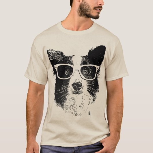 Border Collie glasses hipster Dog T-shirt (Voorkant)