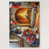 Border Collie Haard met Kerstverlichting Legpuzzel (Verticaal)