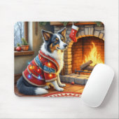 Border Collie Haard met Kerstverlichting Muismat (Met muis)