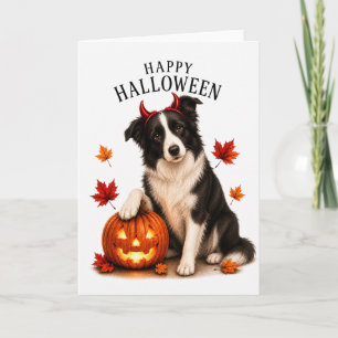 Border Collie Halloween Duivel Hond Kaart