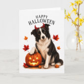 Border Collie Halloween Duivel Hond Kaart (Gele Bloem)