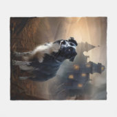 Border Collie Halloween eng Fleece Deken (Voorkant (Horizontaal))