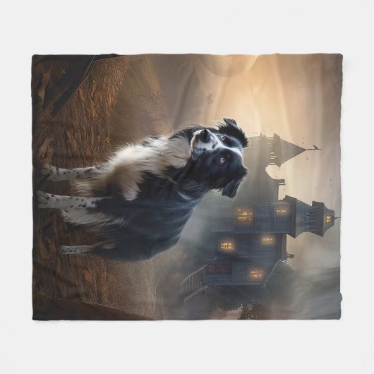 Border Collie Halloween eng Fleece Deken (Voorkant (Horizontaal))