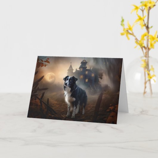 Border Collie Halloween eng Kaart (Gele Bloem)