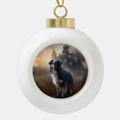 Border Collie Halloween eng Keramische Bal Ornament (Voorkant)