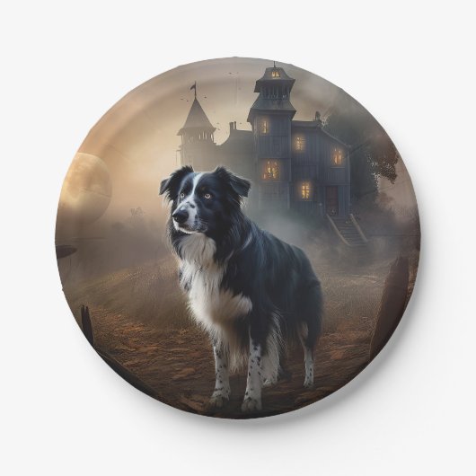 Border Collie Halloween eng Papieren Bordje (Voorkant)