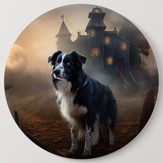 Border Collie Halloween eng Ronde Button 6,0 Cm (Voorkant)