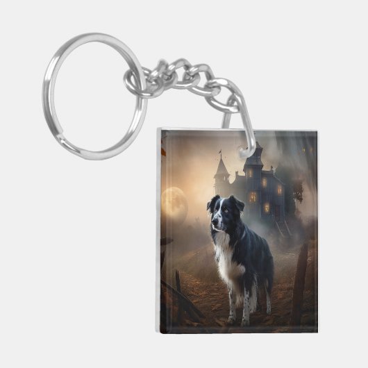 Border Collie Halloween eng Sleutelhanger (Voorkant Links)