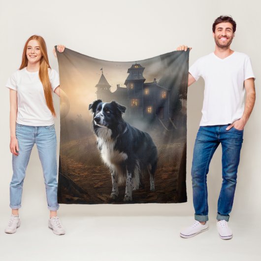 Border Collie Halloween Griezelen Fleece Deken (In situ)