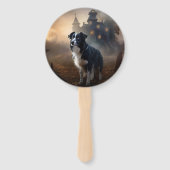 Border Collie Halloween Griezelen Handwaaier (Voorkant)