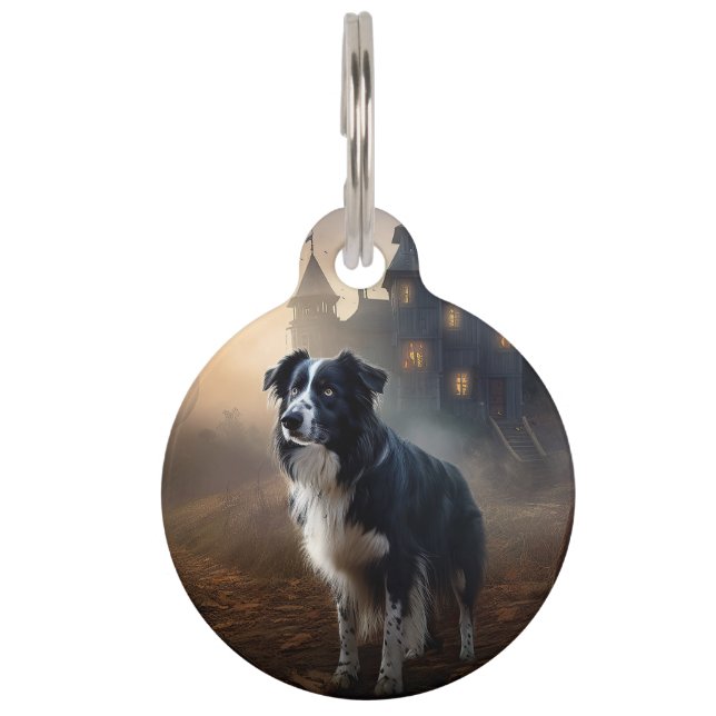 Border Collie Halloween Griezelen Huisdierpenning (Voorkant)