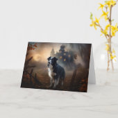 Border Collie Halloween Griezelen Kaart (Gele Bloem)