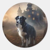 Border Collie Halloween Griezelen Ronde Sticker (Voorkant)