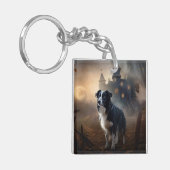 Border Collie Halloween Griezelen Sleutelhanger (Voorkant Links)