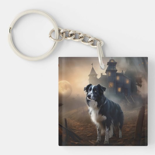 Border Collie Halloween Griezelen Sleutelhanger (Voorkant)