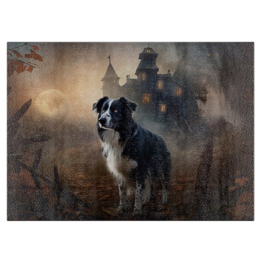 Border Collie Halloween Griezelen Snijplank (Voorkant)